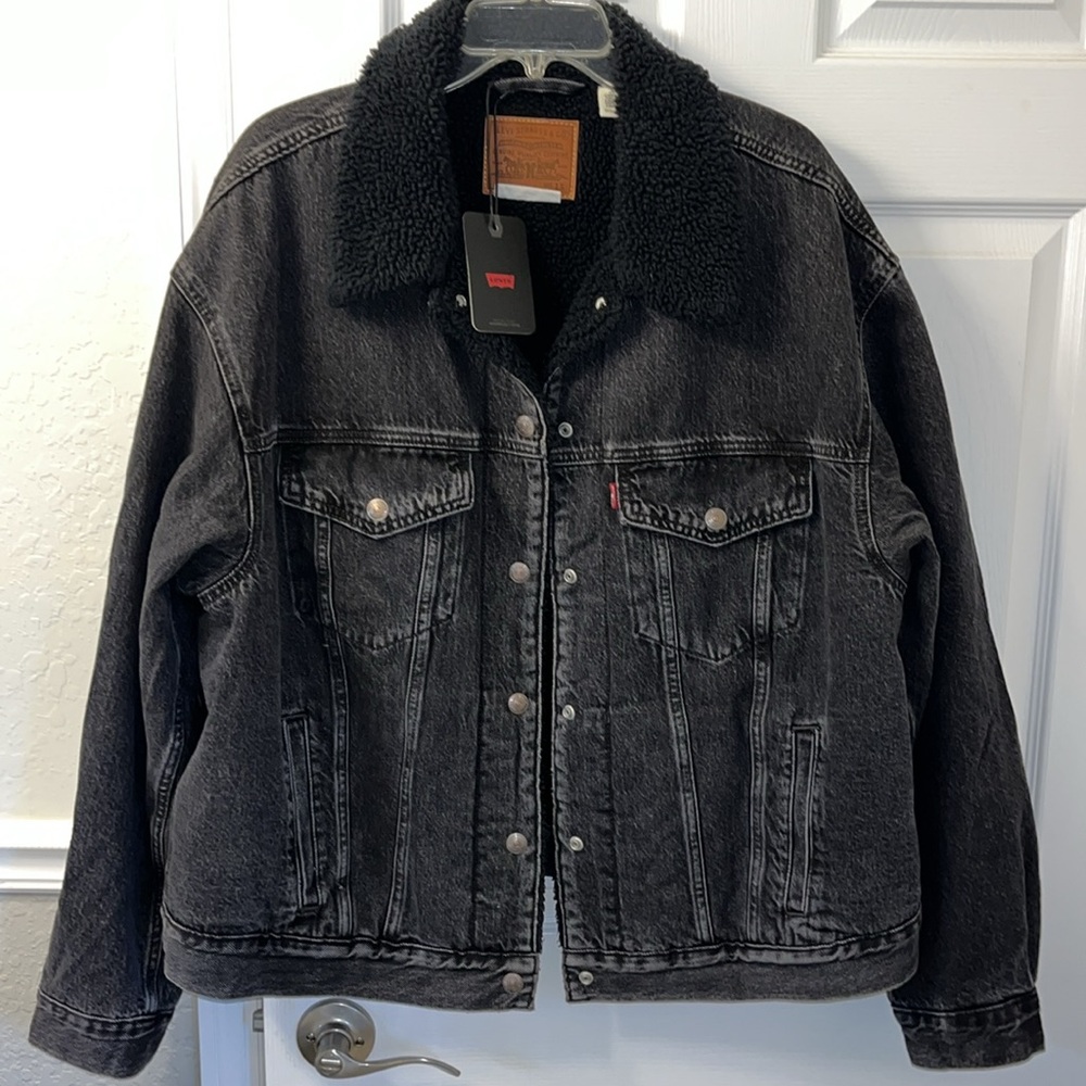 Levi’s 90s Sherpa Trucker Jacket Black Denim NWT 1X - Picture 2 of 14